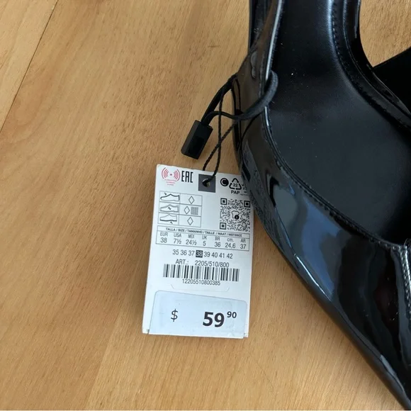NWT Zara Faux Patent Leather Finish Open Back Shoes - Picture 5 of 5